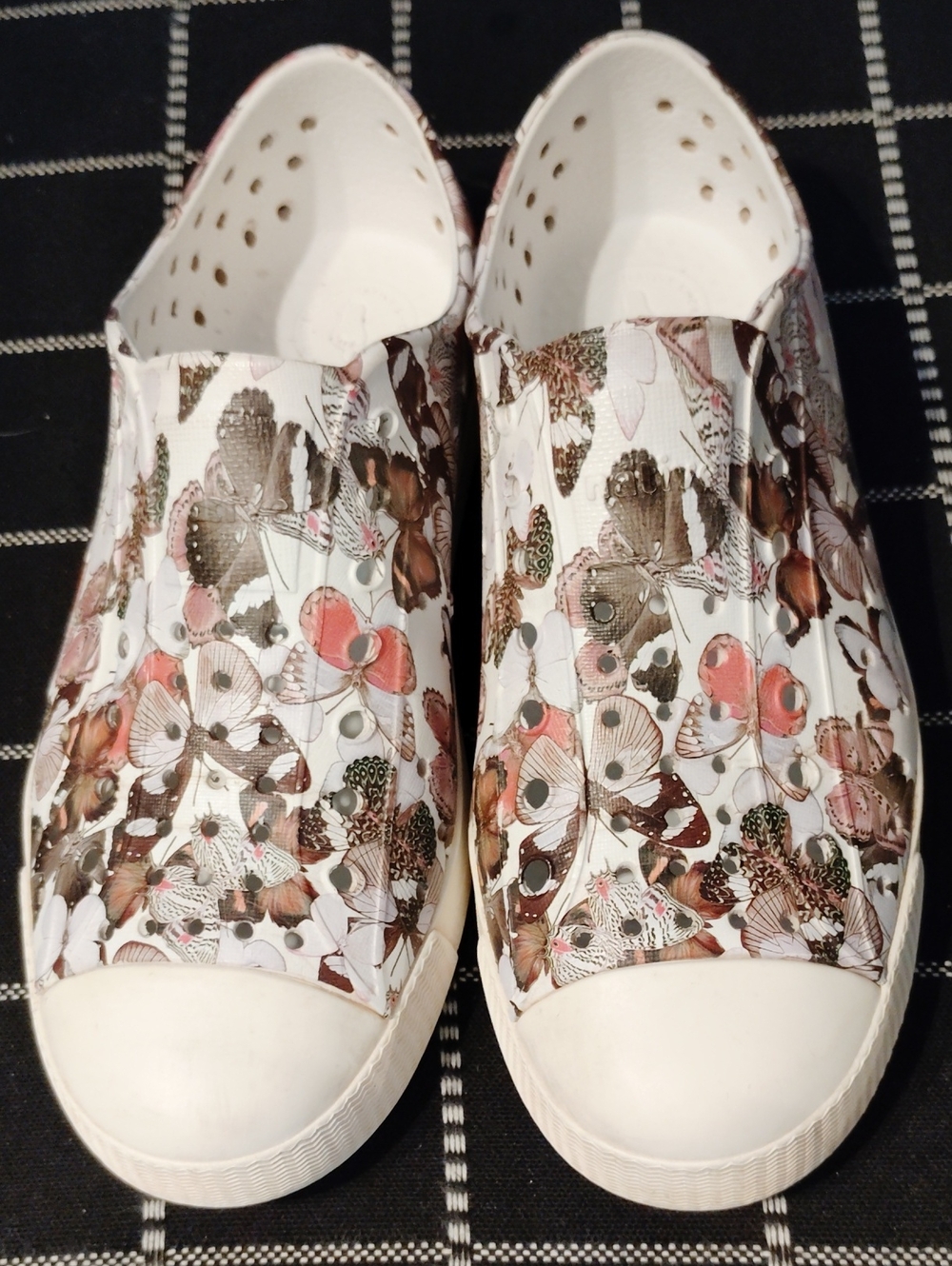 Native Shoes Kids White Floral Slip-On Sneakers with Butterfly Pattern